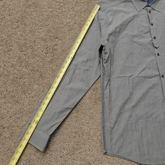 Diesel Mens XXL Gray Micro Dobby Cotton Long Sleeve Button Down Shirt Logo - Picture 9 of 11